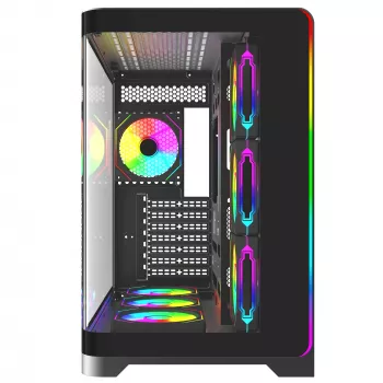 Rampage LYRON Mid Tower Gaming PC Gehäuse, 7x ARGB PWM Lüfter, Tempered Glass, Schwarz