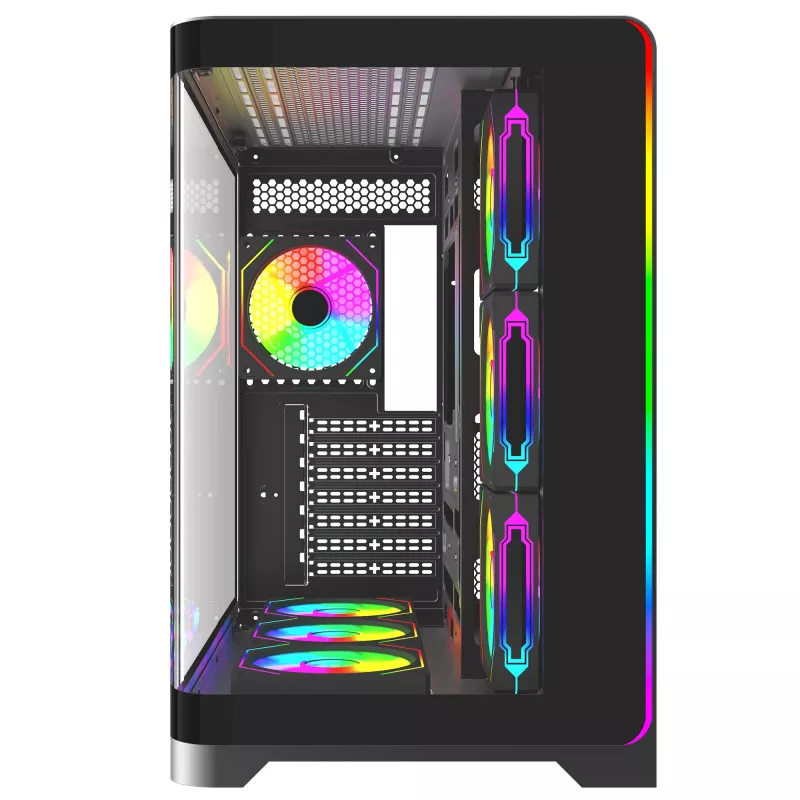 Rampage LYRON Mid Tower Gaming PC Gehäuse, 7x ARGB PWM Lüfter, Tempered Glass, Schwarz