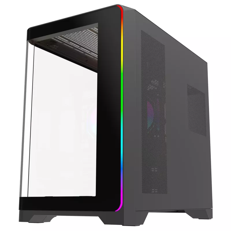 Rampage LYRON Mid Tower Gaming PC Gehäuse, 7x ARGB PWM Lüfter, Tempered Glass, Schwarz
