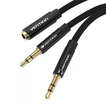 Vention BBLBAB 3,5 mm Audio-Splitter-Kabel, Buchse auf 2x Stecker, 0,6 m, Schwarz