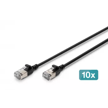 DIGITUS CAT 6A F-FTP Slim Patchkabel, 0,5 m, Schwarz, 10er-Pack, LSZH, 10Gbps, RJ45