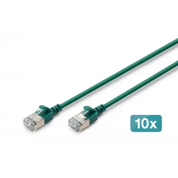 DIGITUS CAT 6A F-FTP Slim Patchkabel, 0,5 m, Grün, 10er-Pack