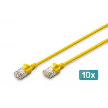 DIGITUS CAT 6A F-FTP Slim Patchkabel, 0,5 m, Gelb, 10er-Pack, LSZH, 10Gbps, 500MHz, 28AWG Kupfer, vergoldete RJ45