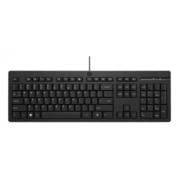 HP 125 G2 Kabelgebundene USB-Tastatur, deutsches Layout (QWERTZ), Vollformat, Membran, spritzwassergeschützt, Schwarz - Bulk