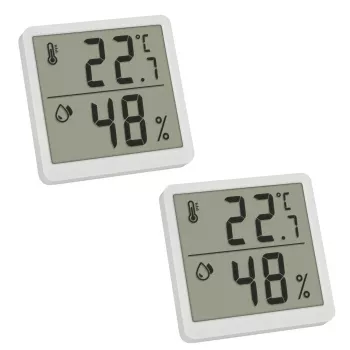 TFA 30.5059.02.02 Digitales Thermo-Hygrometer Set aus 2 Stück, Weiß/Silber
