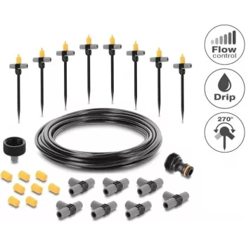 Delock Micro-Drip Set für Töpfe – Komplettes Tropfbewässerungsset für Topfpflanzen, 10 Pflanzen, 15 m Hauptschlauch, verstellbare Tropfer, UV-beständig