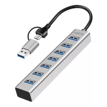 LogiLink USB 3.0 Hub 7x USB-A 2-in-1 Verbindungskabel Silber