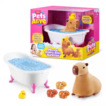 THEO KLEIN Pets Alive - Mama Capybara und Baby-Überraschung Interaktives elektronisches Haustierspielzeug mit 3 Überraschungsbabys, Gehen, Singen, Wasserspiel, farbwechselnde Windeln, ab 3 Jahren
