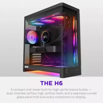 NZXT H6 2026 Mid-Tower Airflow Gaming Gehäuse Schwarz Tempered Glass