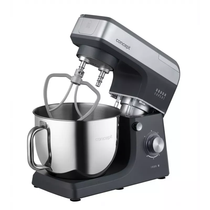 CONCEPT RM6000 Planeten-Küchenmaschine 1900W 6,5L Edelstahlschüssel, 8 Geschwindigkeiten + Pulse, Silber/Schwarz
