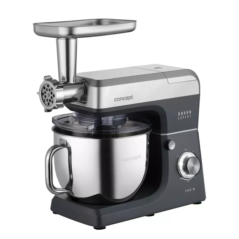 CONCEPT RM6000 Planeten-Küchenmaschine 1900W 6,5L Edelstahlschüssel, 8 Geschwindigkeiten + Pulse, Silber/Schwarz