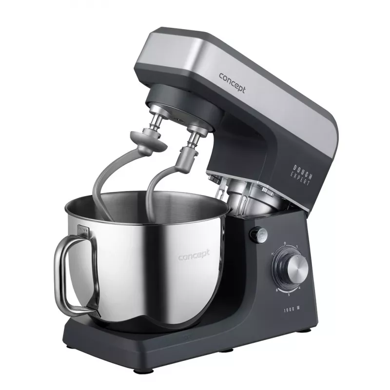 CONCEPT RM6010 Planeten-Küchenmaschine 1900W 6,5L Edelstahlschüssel mit Mixer, Fleischwolf, Keksmaschine - Silber/Grau