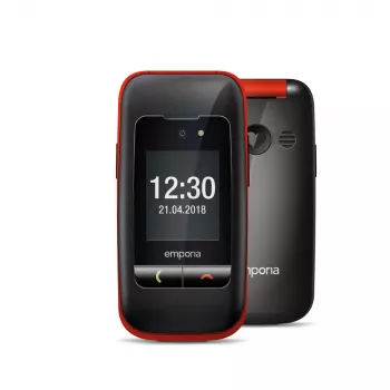 Emporia ONE V200i Schwarz/Rot (2025) – Seniorenfreundliches Mobiltelefon mit SOS-Taste, Ladestation und großen beleuchteten Tasten