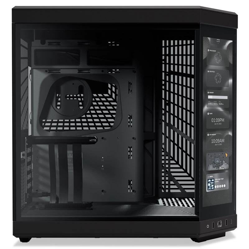 HYTE Y70 Touch Black Mid Tower Gehäuse mit Panorama-Temperglas und 14,1 Zoll Touchscreen, ATX/E-ATX, vertikaler GPU-Halterung