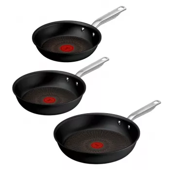 Tefal Experience Bratpfannen-Set aus Aluminium, 3-teilig, Schwarz, 20/24/28 cm, Titan-Antihaftbeschichtung, Thermo-Signal, spülmaschinenfest