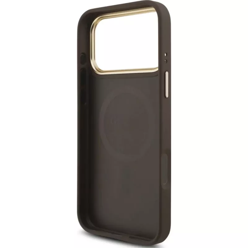 GUESS 4G Triangle Logo MagSafe Hülle für iPhone 17 Pro Max - Braun & Gold