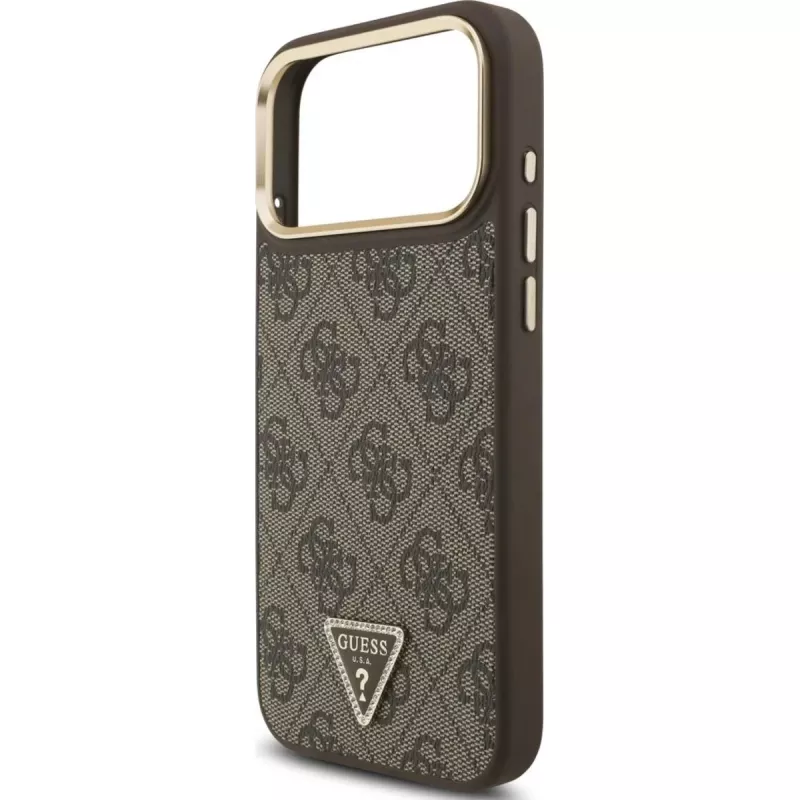 GUESS 4G Triangle Logo MagSafe Hülle für iPhone 17 Pro Max - Braun & Gold
