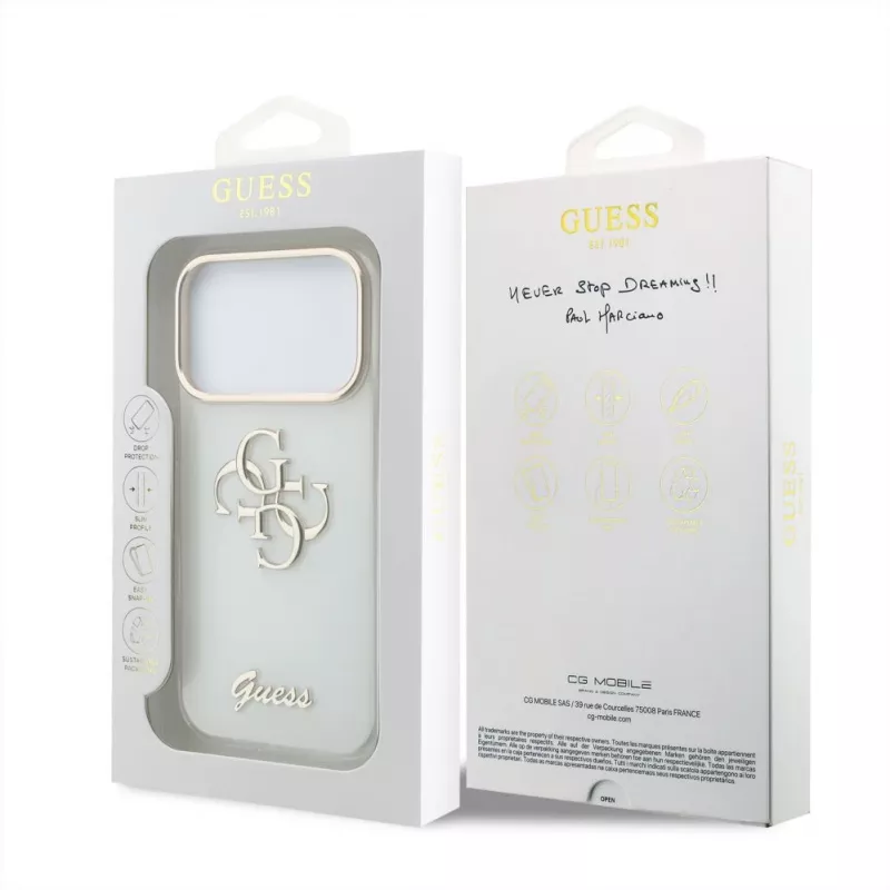 GUESS 4G Script Metal Schutzhülle für iPhone 18 Pro Max / 17 Pro Max - Weiß