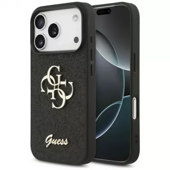 GUESS Fixed Glitter Big 4G Hülle für iPhone 18 Pro / 17 Pro - Schwarz