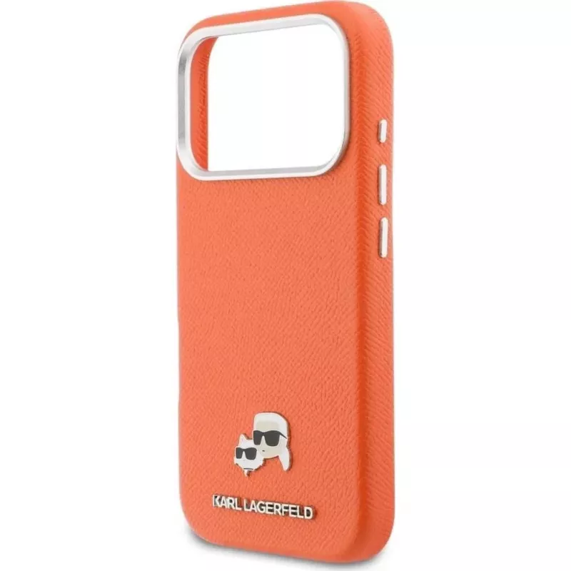Karl Lagerfeld Karl & Choupette Head Pins Saffiano MagSafe Hülle für iPhone 17 Pro Max – Orange