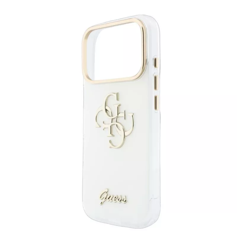 GUESS IML 4G Script Metal Hülle für iPhone 15 Pro, Weiß