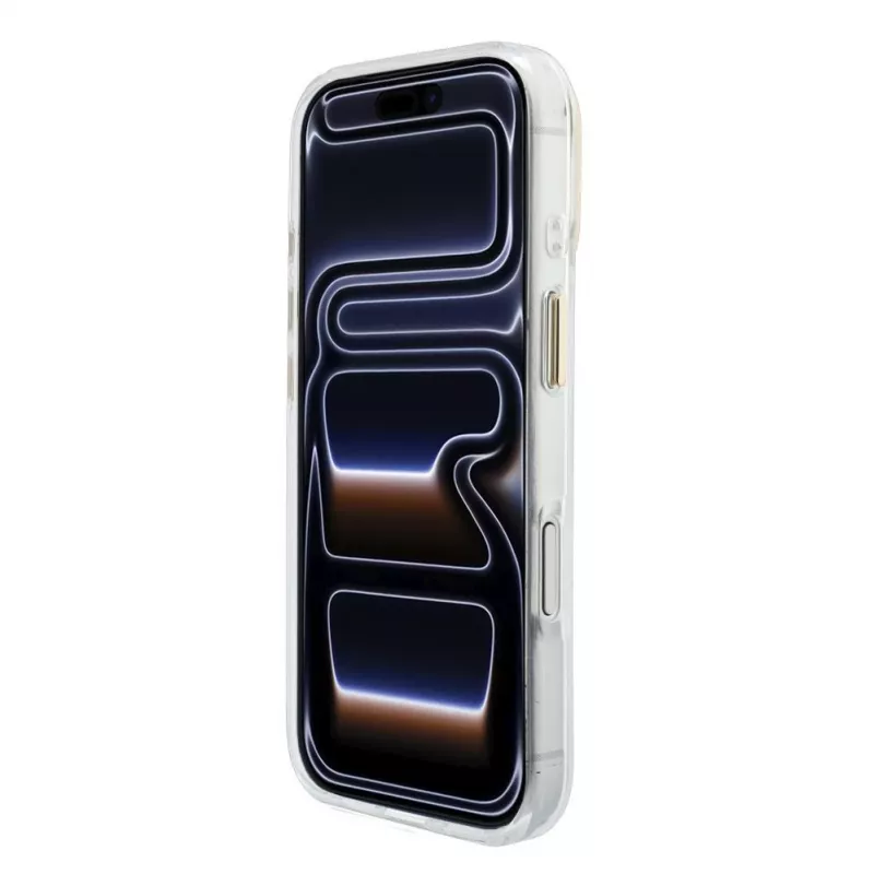 GUESS IML 4G Script Metal Hülle für iPhone 15 Pro, Weiß