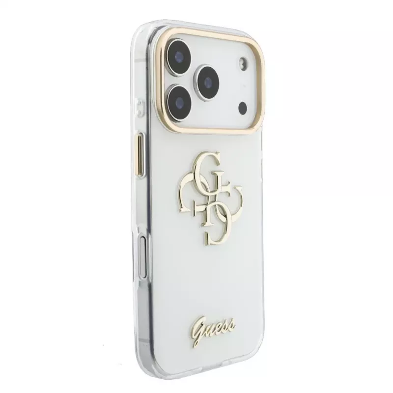GUESS IML 4G Script Metal Hülle für iPhone 15 Pro, Weiß