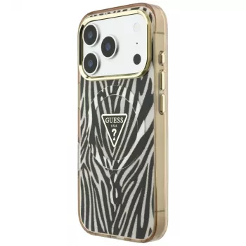 GUESS IML Zebra Glitter Triangle Logo MagSafe-Hülle für iPhone 18 Pro Max / 17 Pro Max - Gold