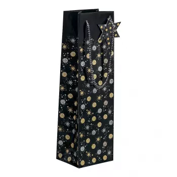 SIGEL GT030 Stardust Geschenktüte für 5 Flaschen, Dunkelblau mit Metallic-Akzenten, Textil-Kordelgriffe, 320 x 100 x 380 mm