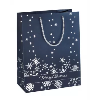 SIGEL GT110 Silberne Schneeflocken Geschenktüten-Set, 3er-Pack, beschichtetes Papier, weiße Textilkordelgriffe, Metallic-Glanz, für Weihnachten und Winter, 230 x 180 x 100 mm