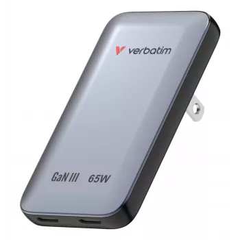 Verbatim Slim GaN-Ladegerät 2 Ports 65W (EU/UK/US) Grau