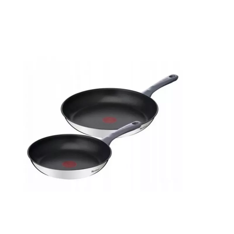 Tefal Daily Cook G7132S55 Edelstahl Bratpfannen-Set 24/28 cm, Titan-Antihaftbeschichtung, Induktion, Thermo-Signal