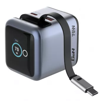 Verbatim Mini GaN-Ladegerät 70W mit einziehbarem USB-C-Kabel