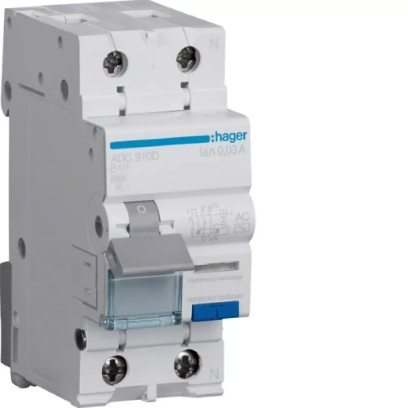 Hager ADC910D RCBO 2P 10A 30mA Typ AC Fehlerstrom-Schutzschalter mit Überstromschutz