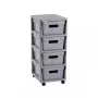 Curver Infinity Bücherregal 4x10L Grau – 4-Schubladen-Aufbewahrungsschrank aus Kunststoff mit Rattan-Optik