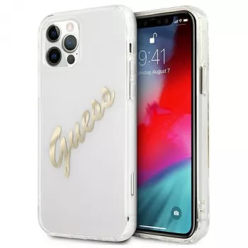 GUESS Vintage Script Gold Hardcase für Apple iPhone 12 Pro Max - Transparent