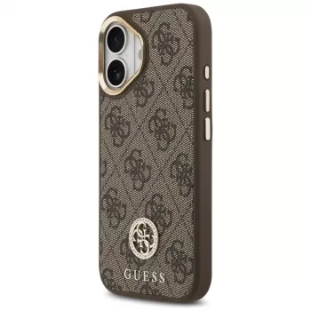 GUESS 4G Strass Logo & Big Strap Metal Buttons MagSafe Hülle für iPhone 17 - Braun