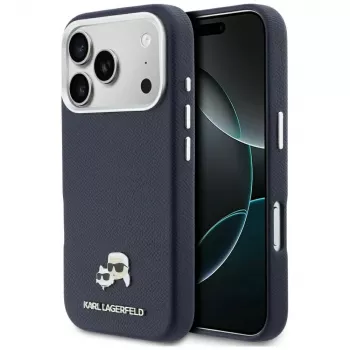 Karl Lagerfeld Karl & Choupette Head Pins Saffiano MagSafe Hülle für iPhone 17 Pro - Blau