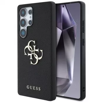 GUESS Grained Big 4G Logo Small Classic Logo Hülle für Samsung Galaxy S25 Ultra - Schwarz