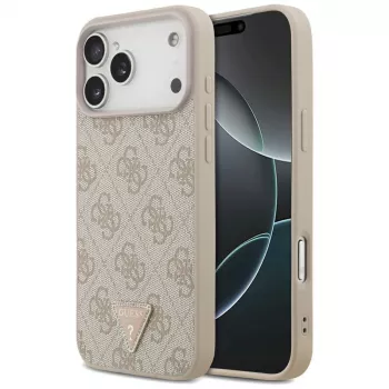 GUESS Leder 4G Triangle Strass MagSafe Hülle für iPhone 18 Pro Max / 17 Pro Max - Pink