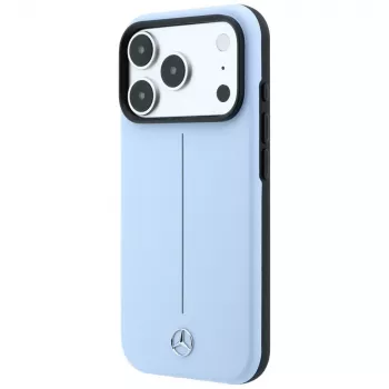Mercedes Leder Semi Wrap Iconic Line MagSafe Hülle für iPhone 18 Pro / 17 Pro - Blau
