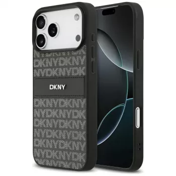DKNY Repeat Texture Pattern mit tonalem Streifen Case für iPhone 17 Pro Max - Schwarz