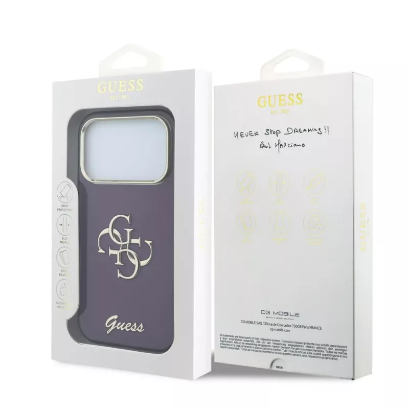 GUESS 4G Script Metal Rückseiten-Schutzhülle für Apple iPhone 18 Pro / 17 Pro - Burgunderrot