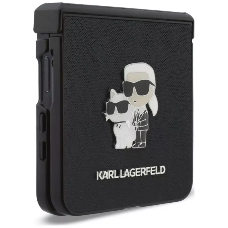 Karl Lagerfeld Karl & Choupette Saffiano Pins Hülle für Samsung Galaxy Z Flip5 - Schwarz