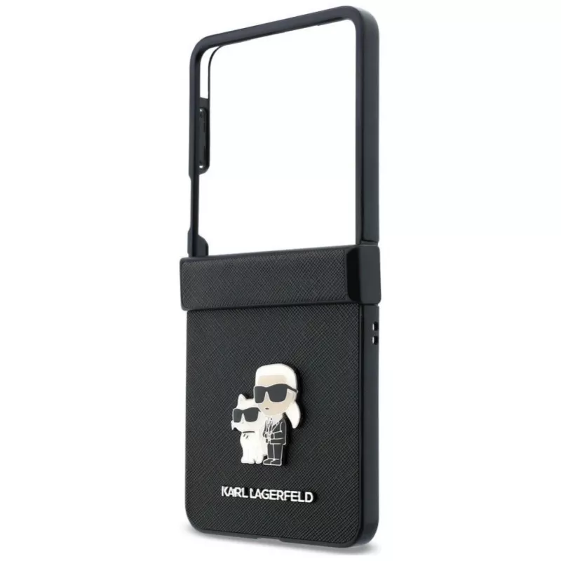 Karl Lagerfeld Karl & Choupette Saffiano Pins Hülle für Samsung Galaxy Z Flip5 - Schwarz
