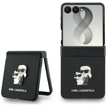 Karl Lagerfeld Karl & Choupette Saffiano Pins Hülle für Samsung Galaxy Z Flip5 - Schwarz