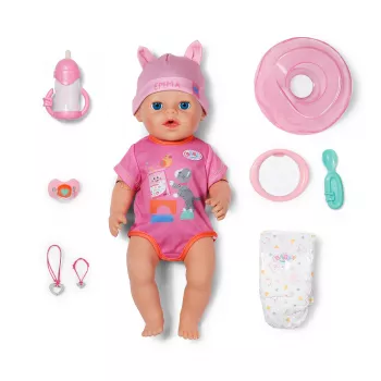 ZAPF CREATION Baby born Emma Click & Play 43 cm interaktive Puppe mit rosa Strampler und Hut