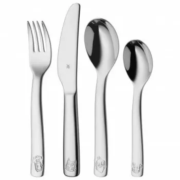 WMF Farma 4-teiliges Kinderbesteck-Set, Cromargan Edelstahl 18/10, poliert, Bauernhoftier-Design, Geschenkbox