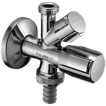 VALVE Eckventil 1/2 Zoll x 1/2 Zoll x 3/4 Zoll Außengewinde, verchromtes Messing, Doppelauslauf mit Rückflussverhinderer