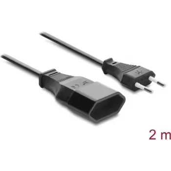 Delock Eurostecker-Verlängerungskabel CEE 7/16 Stecker auf Kupplung 2 x 0,75 mm², 2 m, Schwarz